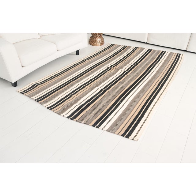 Off-white Kurdish Angora Wool Stripe Kilim Rug For Sale - Image 8 of 10
