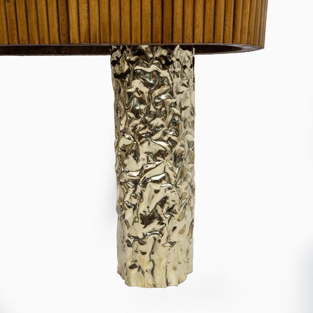 Gold Mid-Century Wood and Brass Center Console, Italy, 1990s For Sale - Image 8 of 9
