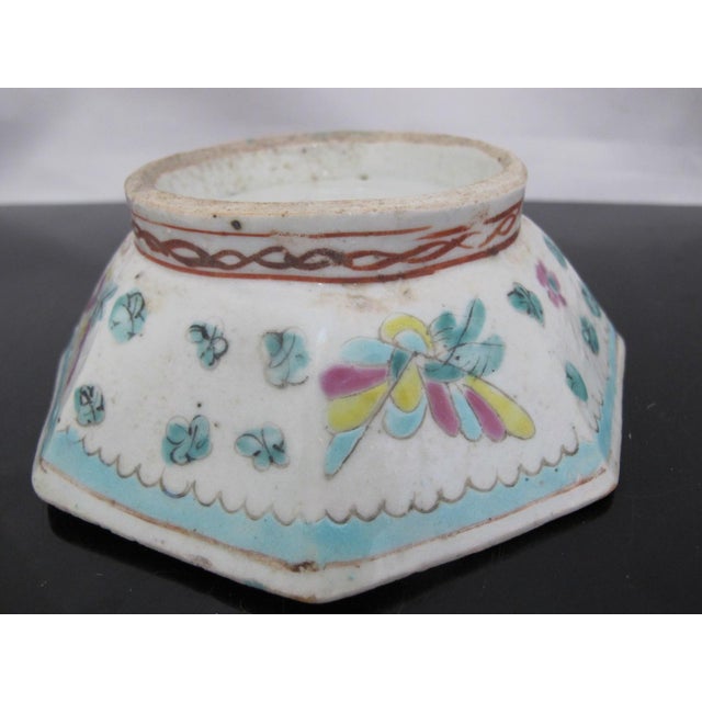 Sweet Chinese Nyonya Ware Famille Rose porcelain bowl. Small octagonal bowl with vibrant enamel butterfly and flower motif...