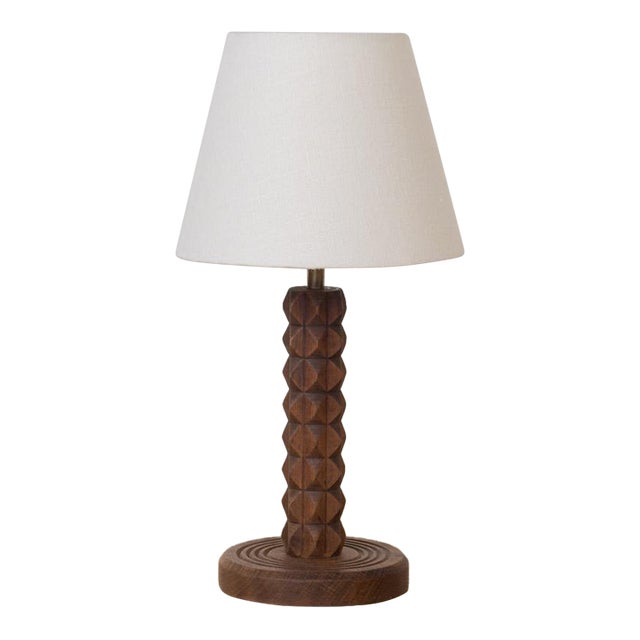 1940s French Carved Wood Table Lamp by Charles Dudouyt For Sale