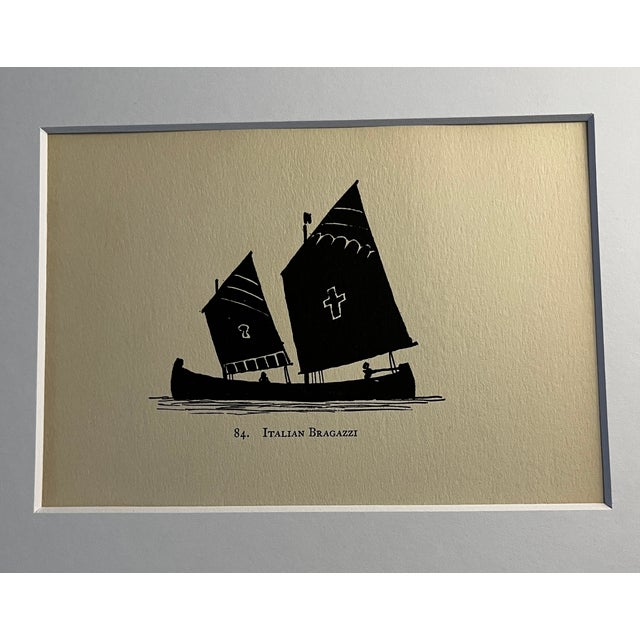 1929 illustration of an Italian Bragazzi ship silhouette, matted and ready to frame.