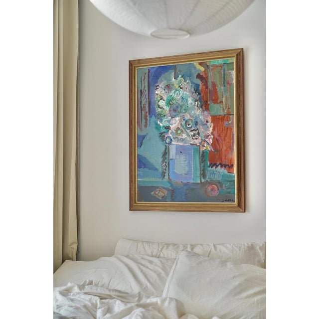 Love this artist take on this still life of a bouquet of flowers. Textural frame oil on canvas dated 1975 on the back by...