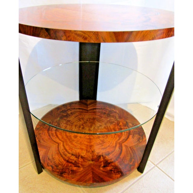 1990s 1990s Theodore Alexander Art Deco Style Round Wood and Glass Center / End Table For Sale - Image 5 of 9
