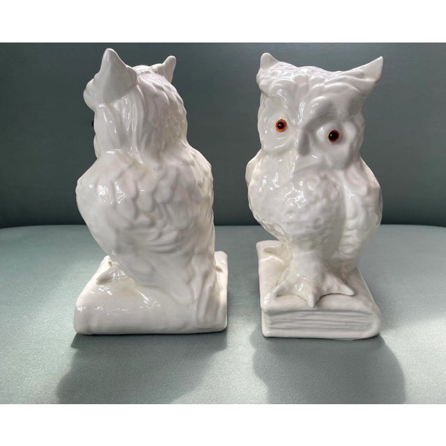 Mid-Century Modern Vintage Ceramic Owl Bookends-A Pair For Sale - Image 3 of 8