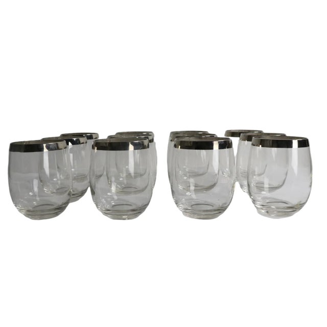 Mid 20th Century Set of 12 Roll Poly Silver Rim Dining Glasses Att. To Dorothy Thorpe For Sale - Image 5 of 9
