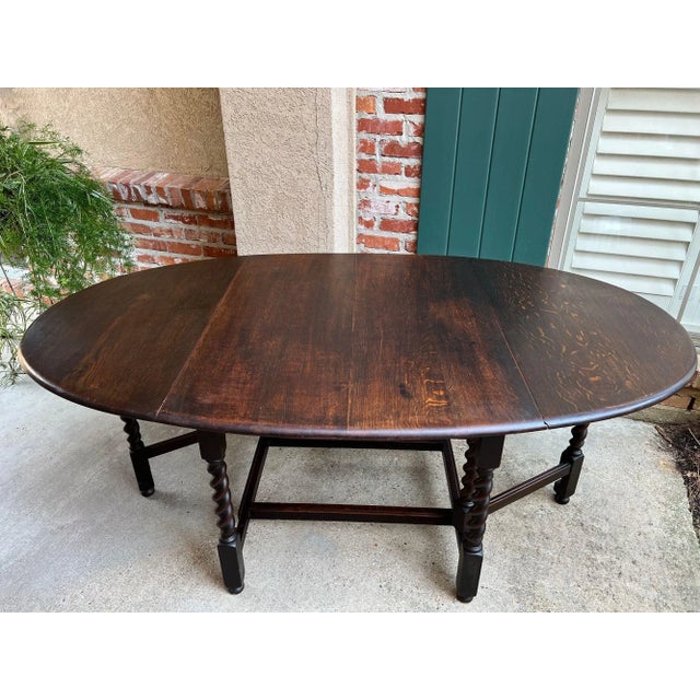 Antique English Drop Leaf Sofa Kitchen Table Barley Twist Tiger Oak Gate Leg For Sale - Image 15 of 18