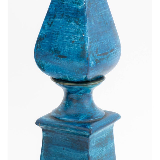 Late 20th Century Modern Blue Painted Ceramic Table Lamps, Pair For Sale - Image 5 of 7