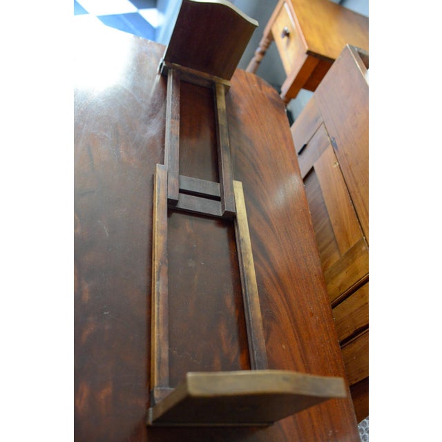 Antique Victorian Mahogany Sliding Book Slide — Marquetry Inlaid Medallions — Adjustable Bookrack — Book Shelf Stand 19th Century English For Sale - Image 11 of 12