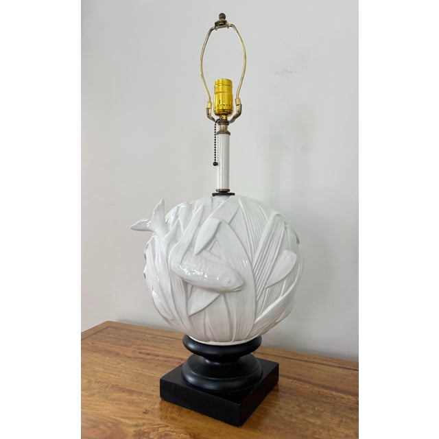 1970s White Midcentury Ceramic Koi Fish Table Lamp Style After Wildwood For Sale - Image 10 of 10
