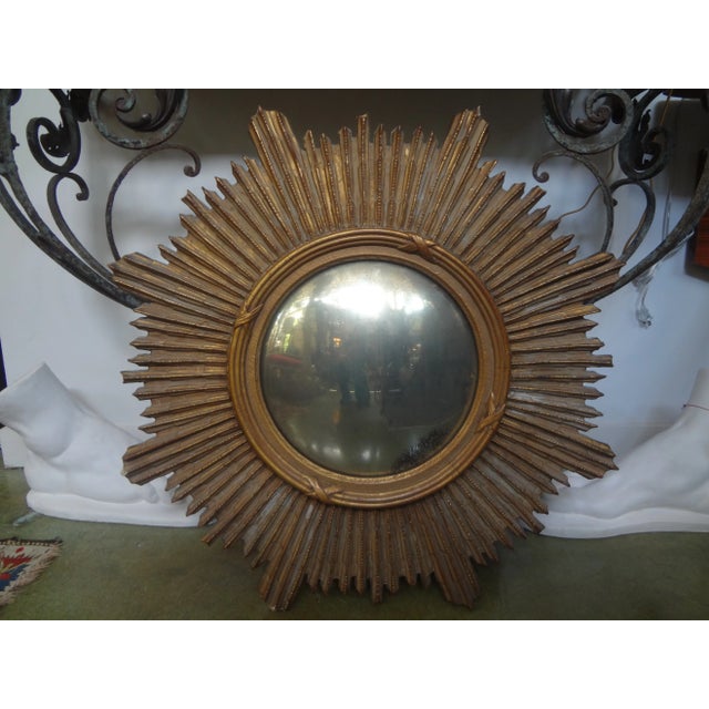1940s French Giltwood Sunburst Convex Mirror For Sale - Image 11 of 11