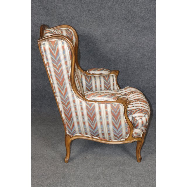 20th C. Louis XV Style Carved Wingback Bergere Chair & Ottoman For Sale - Image 4 of 12
