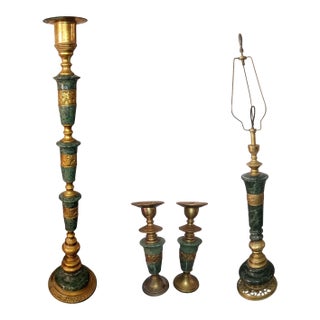 Exquisite Mid-Century Modern James Mont Style Marble & Bronze Set For Sale