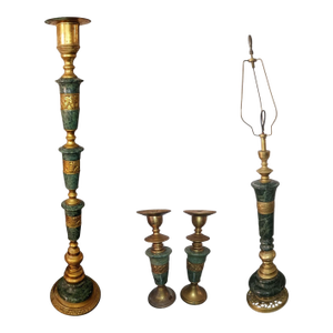 Exquisite Mid-Century Modern James Mont Style Marble & Bronze Set