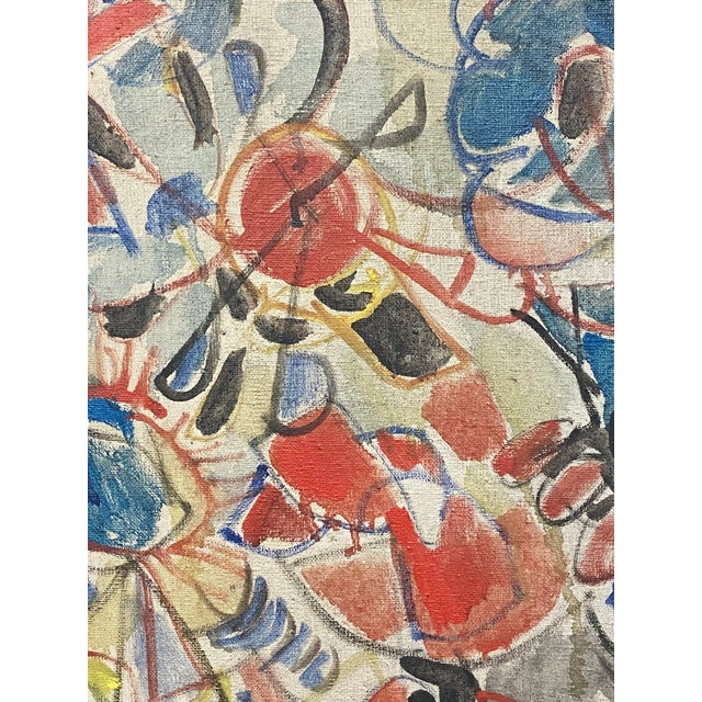 Red 1960s "Flight of Fancy" Abstract Expressionist Oil Painting by Sara Skolinik, Framed For Sale - Image 8 of 13