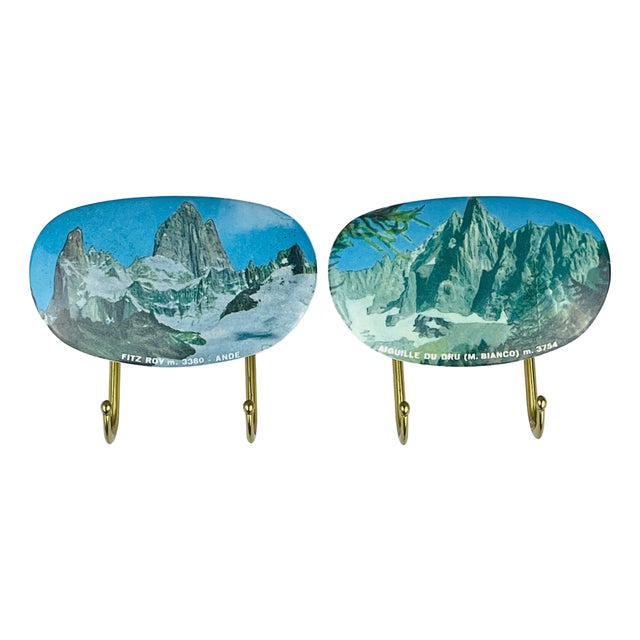 Vintage Brass Hangers with Photo, Italy, 1950s, Set of 2 For Sale