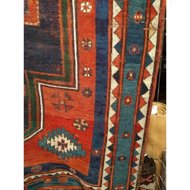 Textile Antique Fachralo Kazak Prayer Rug, Handwoven Wool, Persimmon & Green, 4' X 6' For Sale - Image 7 of 8