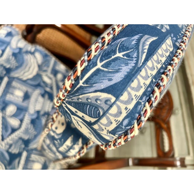 Pair of Regency Style Mahogany Armchairs With Blue and White Chinoiserie Cushions For Sale - Image 10 of 11