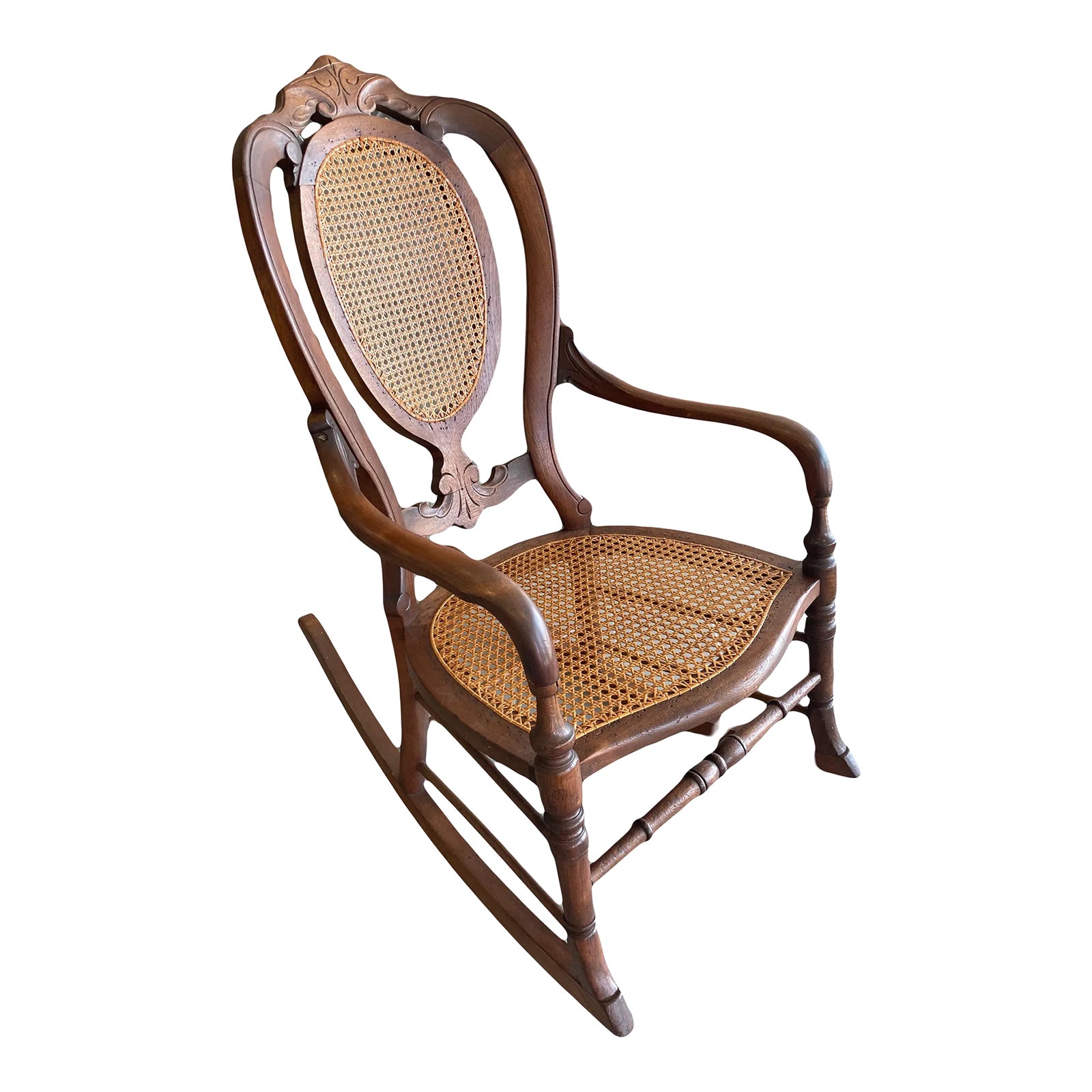 Late 19th Century Victorian Rocking Chair With Caned Seat and Back ...