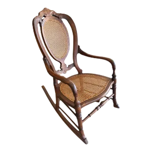 Late 19th Century Victorian Rocking Chair With Caned Seat and Back