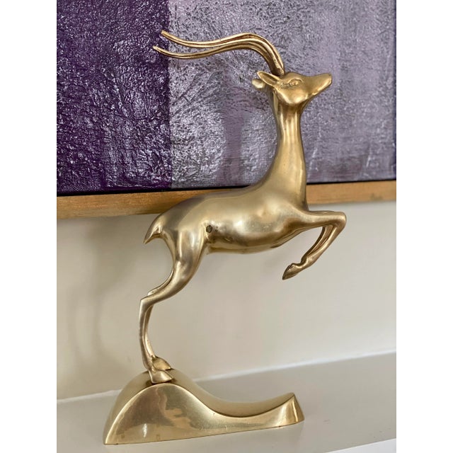 Metal Mid Century Brass Galloping Gazelle- Vintage Brass Shelf Decor For Sale - Image 7 of 11