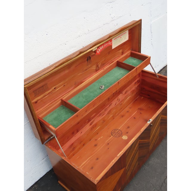 Wood Lane Art Deco Waterfall Inlay Cedar Chest Blanket Trunk 6627 For Sale - Image 7 of 18