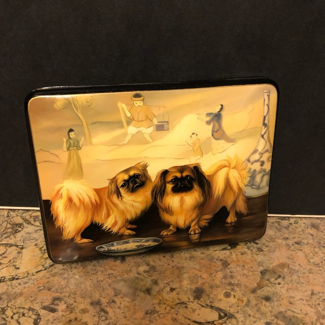 Ceramic Early 20th Century Dogs - Hand Painted Lacquer Box For Sale - Image 7 of 7