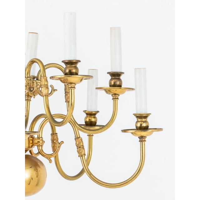 Dutch Baroque Style 10-Arm Gilt Brass Chandelier For Sale - Image 4 of 5