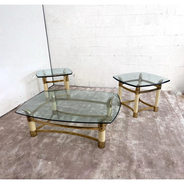1970s Italian Faux Ivory and Brass Coffee Table in the Style of Tommaso Barbi For Sale - Image 12 of 12