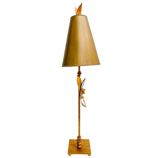 Contemporary Tall & Slender Azalea Gold Table Lamps by Lucas McKearn - a Pair For Sale - Image 12 of 17