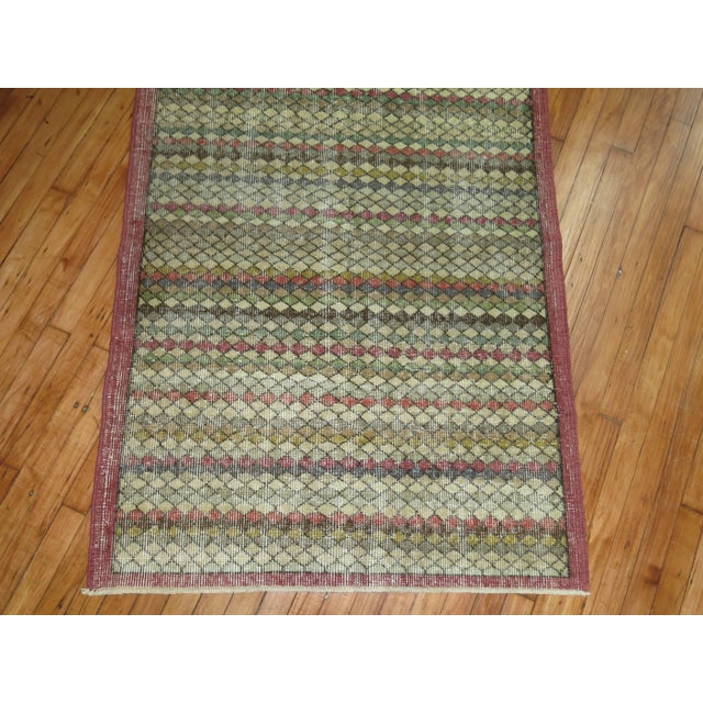 Mid-Century Modern Vintage Turkish Shabby Chic Small Runner - 3'6" x 6'3" For Sale - Image 3 of 5