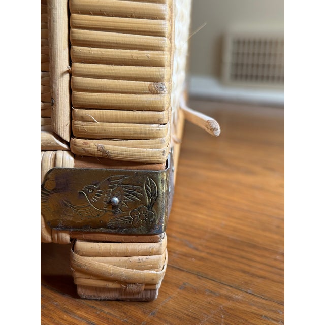 Vintage Asian Woven Rattan & Bamboo Blanket Chest With Brass Hardware For Sale - Image 10 of 12