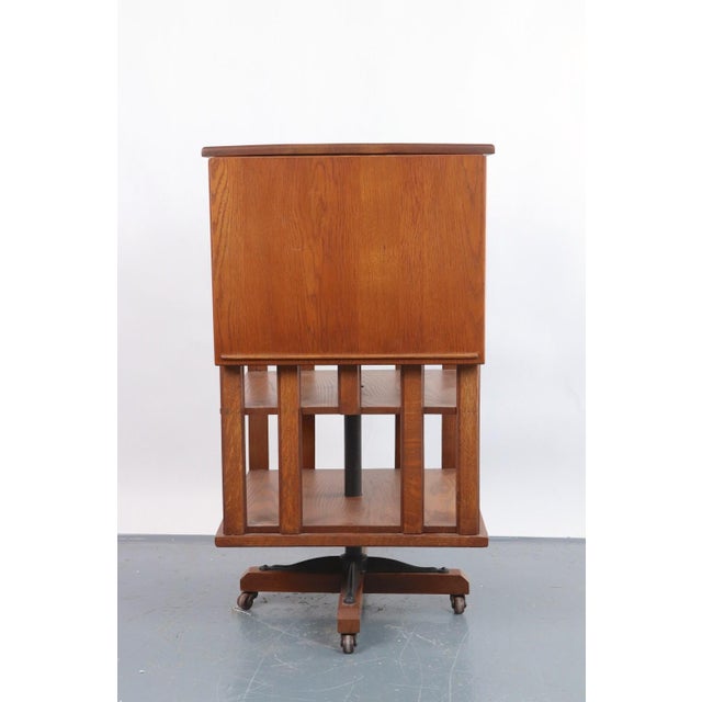 Traditional Vintage Oak Spinning Side Table Bookcase For Sale - Image 3 of 9