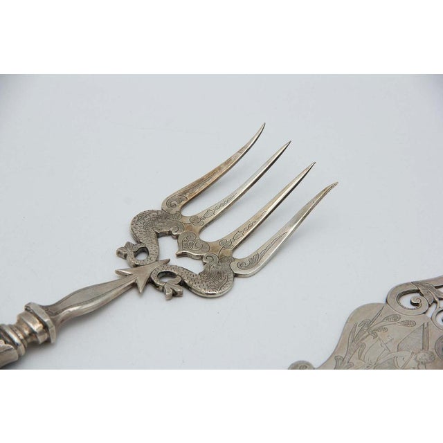 Fish Knife and Fork with Engravings and Cutouts For Sale - Image 4 of 5