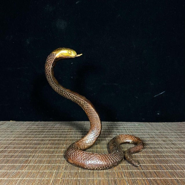Mid 20th Century Vintage Solid Copper & Gilt Brass Cobra Snake Sculpture For Sale - Image 5 of 9