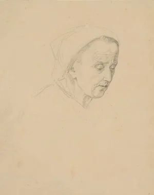 Old Woman with Headscarf, 1830, Pencil