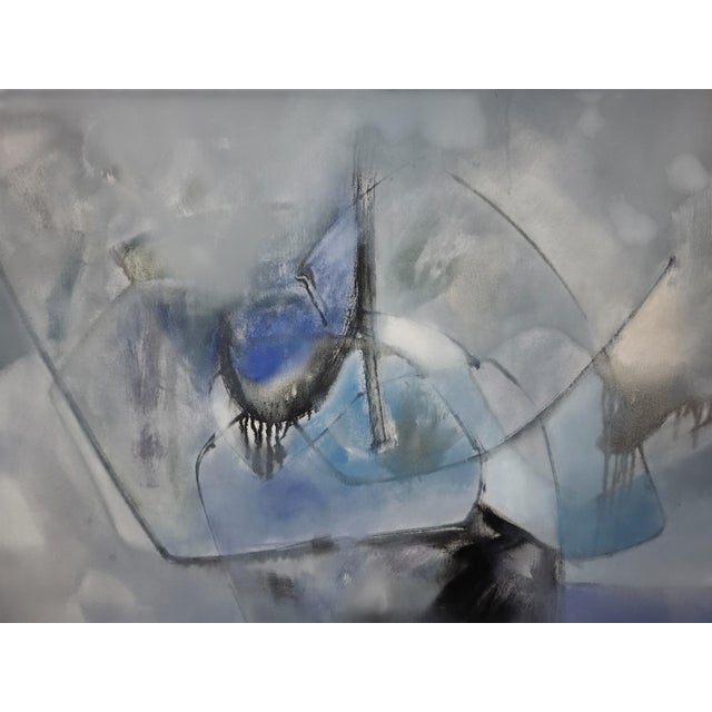 Late 20th Century Postmodern Abstract Expressionist Blue & Slate Painting – Companion Piece Signed For Sale - Image 4 of 5