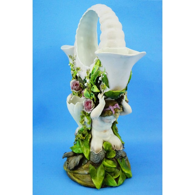 Baroque 19th Century Porcelain Vase with Barbotine Tritons by Richard Eckert & Co. Volkstedt Rudolstadt, Germany, 1890s For Sale - Image 3 of 18