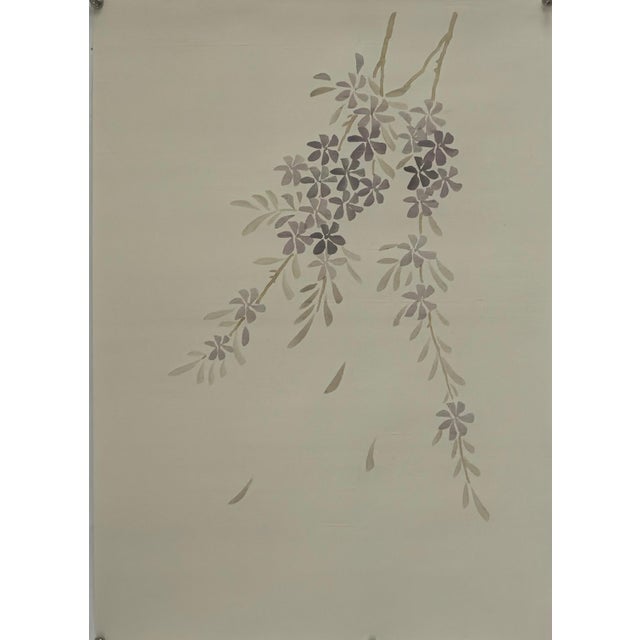 Chinoiserie Hand Painted Chinoiserie Floral Branch Wallpaper Mural With Elegant Botanical Design For Sale - Image 3 of 8