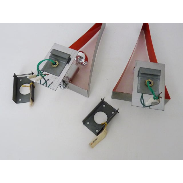 Metal Triangular Wall Sconces in Chrome and Orange Metal, 1970s, Set of 2 For Sale - Image 7 of 9