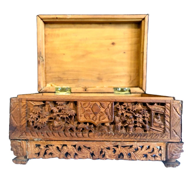 Wood Vintage Chinese Hand-Carved Camphor Wood Box For Sale - Image 7 of 8