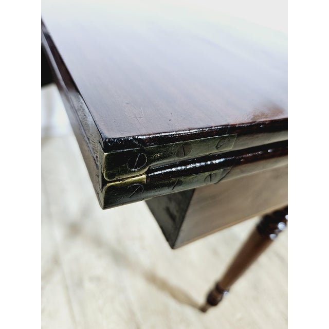Biedermeier/Victorian style card table, finished with mahogany veneer. It can be used as a console placed against the wall...