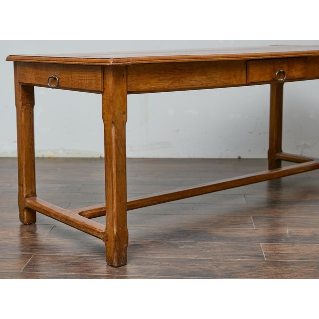 Brown 18th Century French Fruitwood Farm Table With H-Form Stretcher and Warm Patina For Sale - Image 8 of 12
