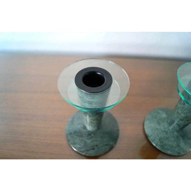 Stone 1980’s Post-Modern Memphis Style Marble & Lucite Candleholders - a Pair For Sale - Image 7 of 12
