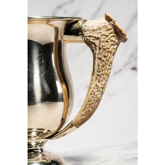 American Rustic Double Antler Handle Antique Sterling Silver Trophy Cup For Sale - Image 3 of 11