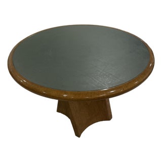 Vintage Jimeco Colombian Green Goatskin/Parchment Round Pedestal Dining Table For Sale