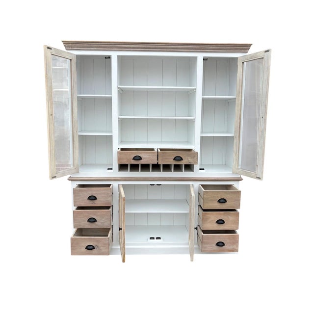 Bring timeless farmhouse charm and exceptional storage to your home with this handcrafted two-piece solid wood hutch....