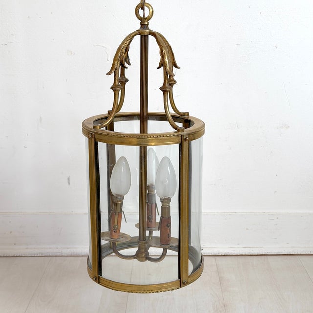 Louis XVI Style Brass Lantern Pendant Light, 1930s For Sale - Image 9 of 9