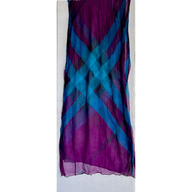 2010s Burberry Crinkle Silk Chiffon Scarf, Made in England, Turquoise & Purple, Lightweight Luxury For Sale - Image 5 of 9