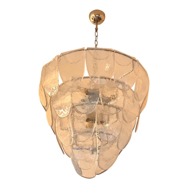 Contemporary Modern Clear "Petals" Murano Style Glass Chandelier For Sale