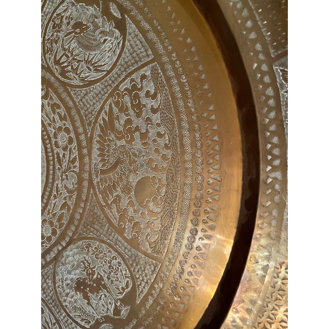 20th Century Asian Handcrafted Brass Tray Table With Folding Base For Sale In Philadelphia - Image 6 of 10